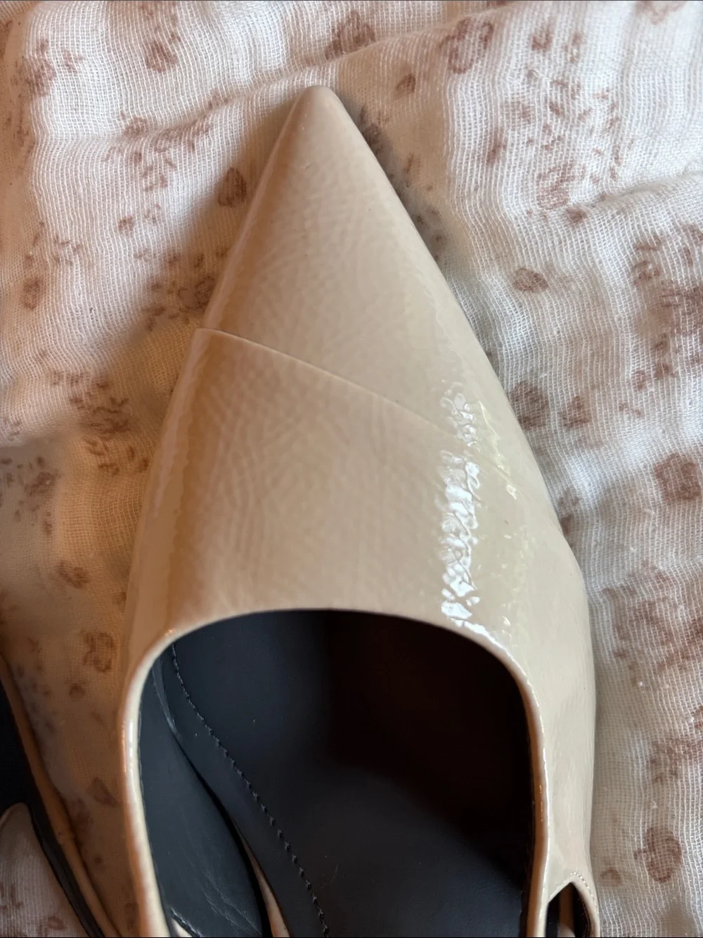 Franco Sarto Cream Patent Pointed Slingback Heels